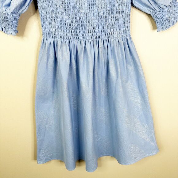 Hill House Size XS The Athena Nap Dress in Light Blue Metallic Glitter Check - Picture 8 of 12